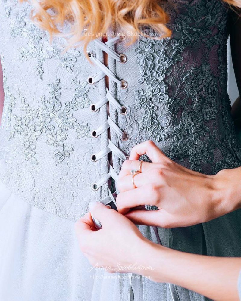 Grey Wedding dress with hand embroidery by Anna Skoblikova