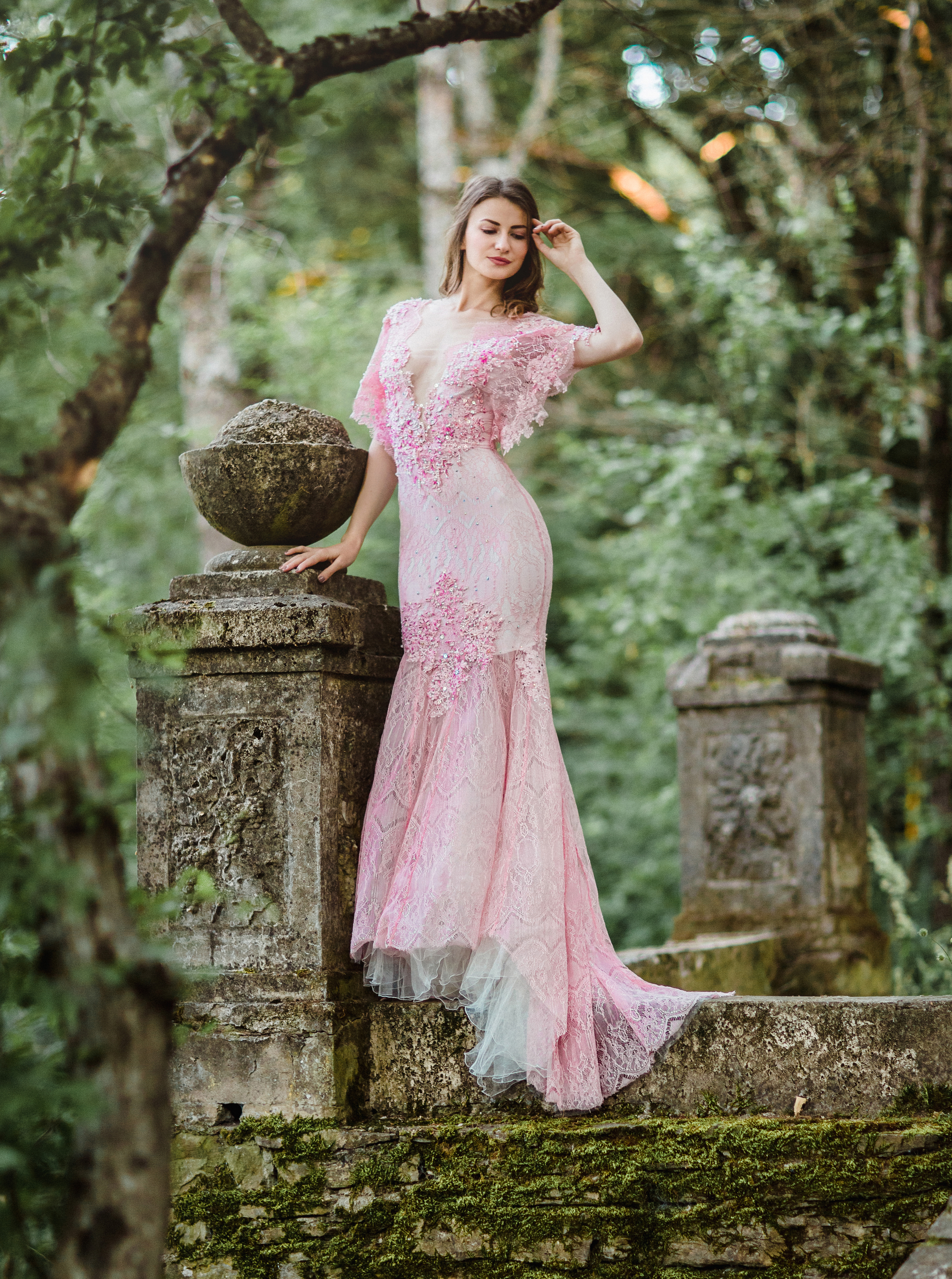 Blush Pink Lace Applique Backless Mermaid Wedding Dresses, AB1501 –  AlineBridal