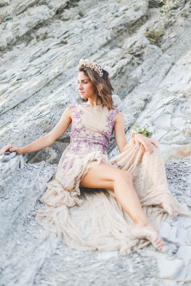 Beige Chantilly Lace Wedding Dress by Anna Skoblikova