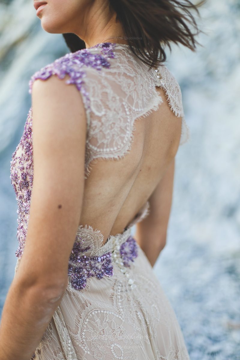 Beige Chantilly Lace Wedding Dress by Anna Skoblikova