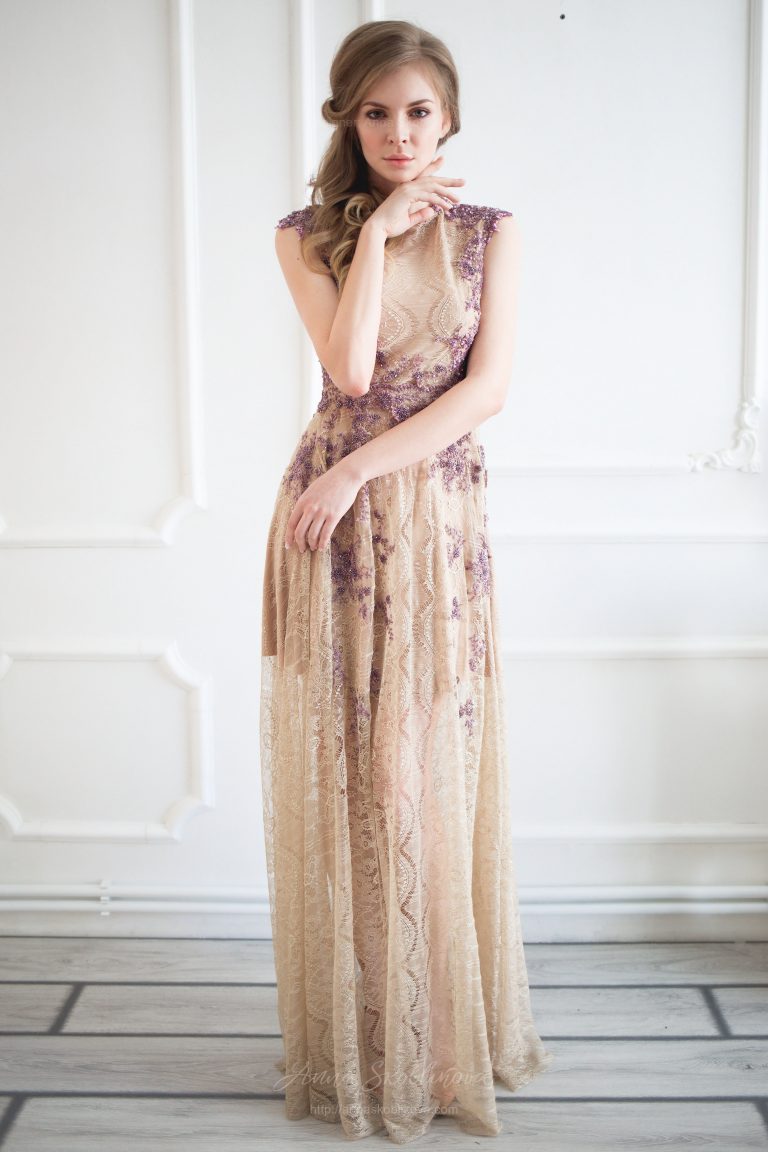 Beige Chantilly Lace Wedding Dress
