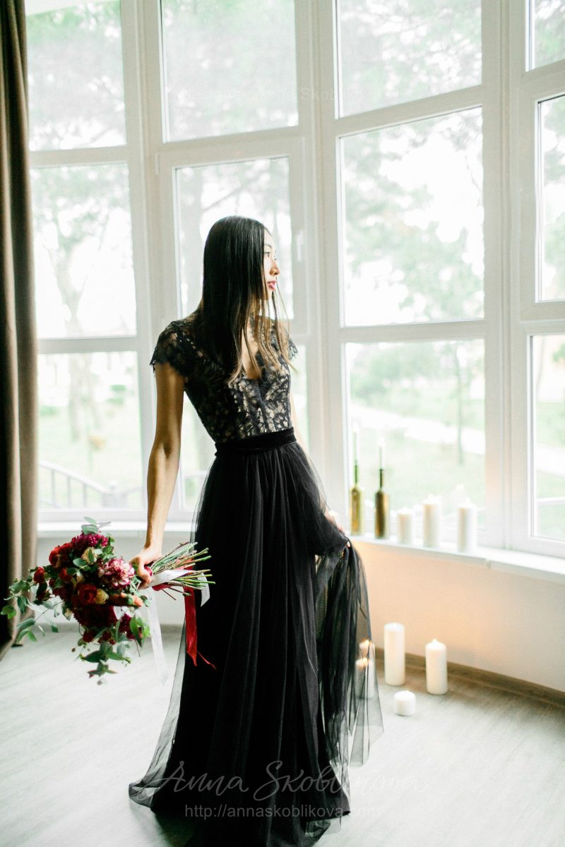 Black wedding dress with Italian net skirt by Anna Skoblikova