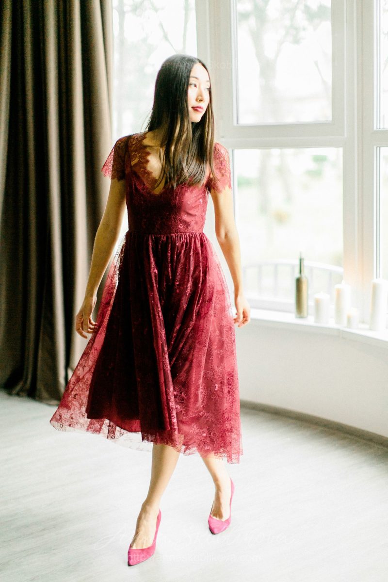Вечернее и свадебное платье винного цвета от Anna Skoblikova