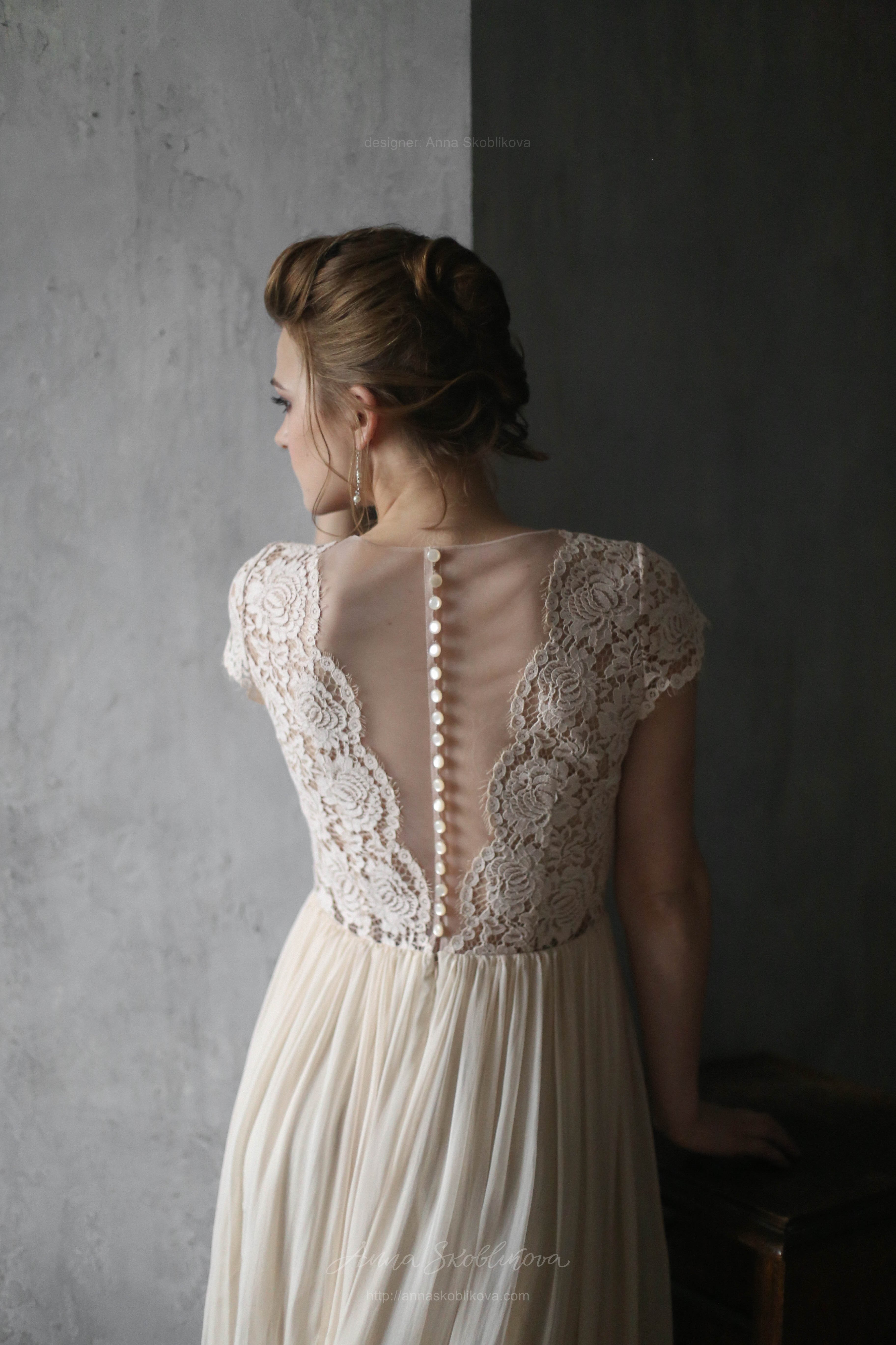  Natural  silk and French lace wedding  dress  Anna Skoblikova