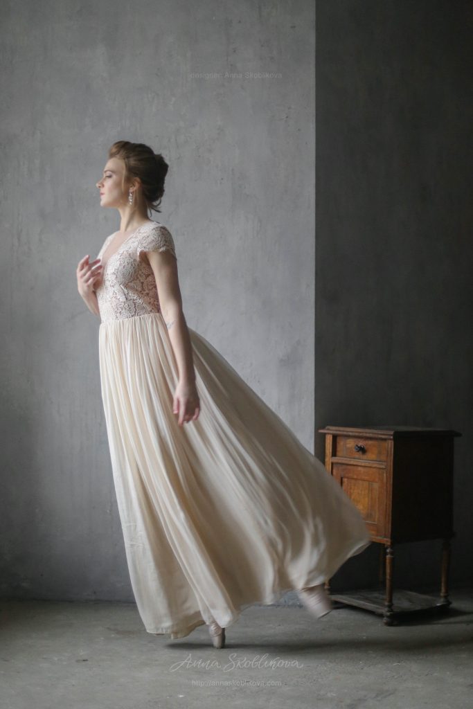 Natural silk and French lace wedding dress | Wedding Dresses & Evening ...