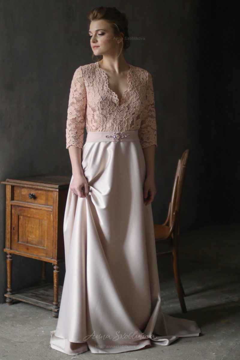 Вечернее и свадебное платье из кружева и плотного сатина от Anna Skoblikova
