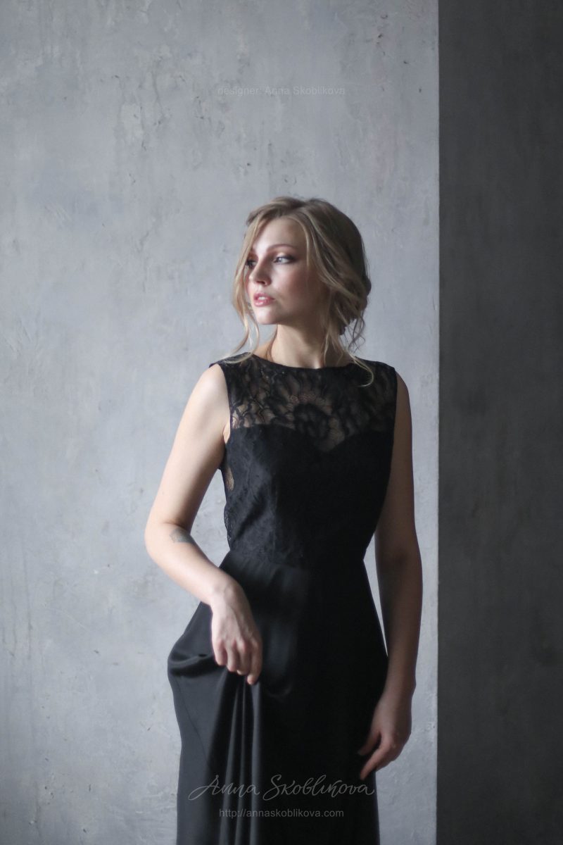 Черное вечернее или свадебное платье с гладкой юбкой от Anna Skoblikova