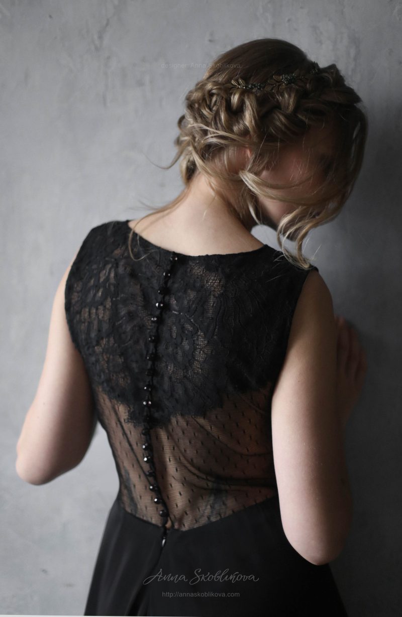 Черное вечернее или свадебное платье с гладкой юбкой от Anna Skoblikova