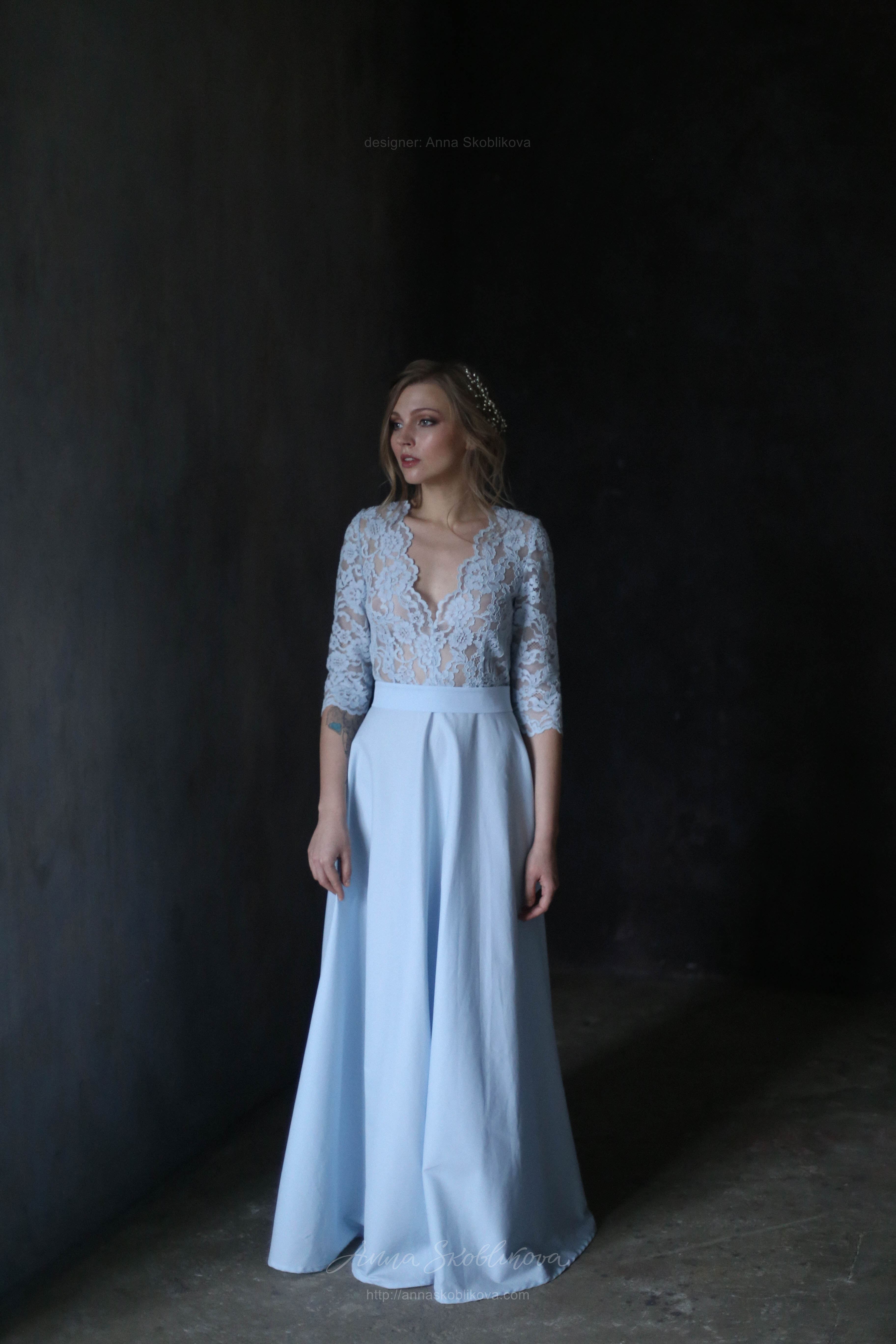 Blue Lace Wedding Gown