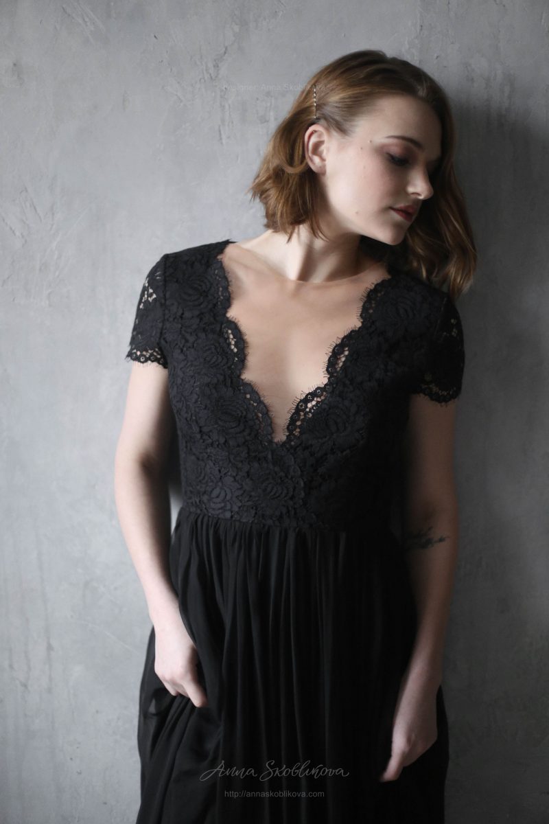 Вечернее и свадебное черное платье из шелка от Anna Skoblikova