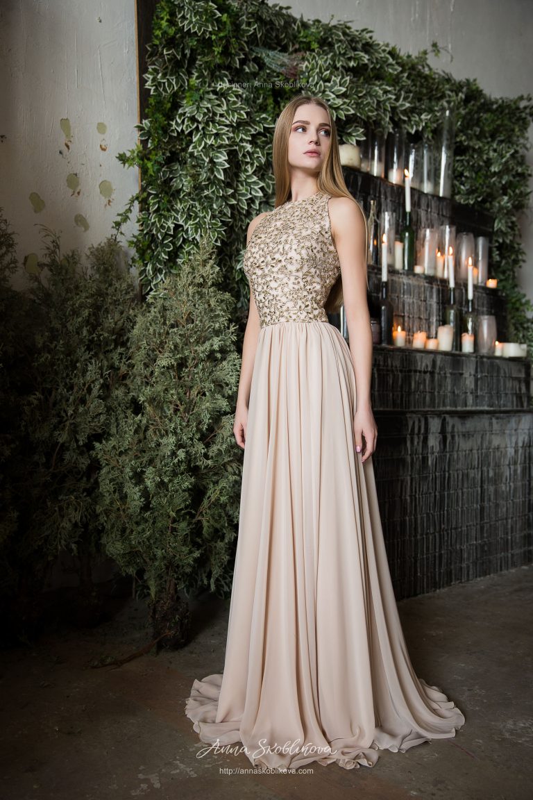 Evening beige-gold Wedding dress | Anna Skoblikova