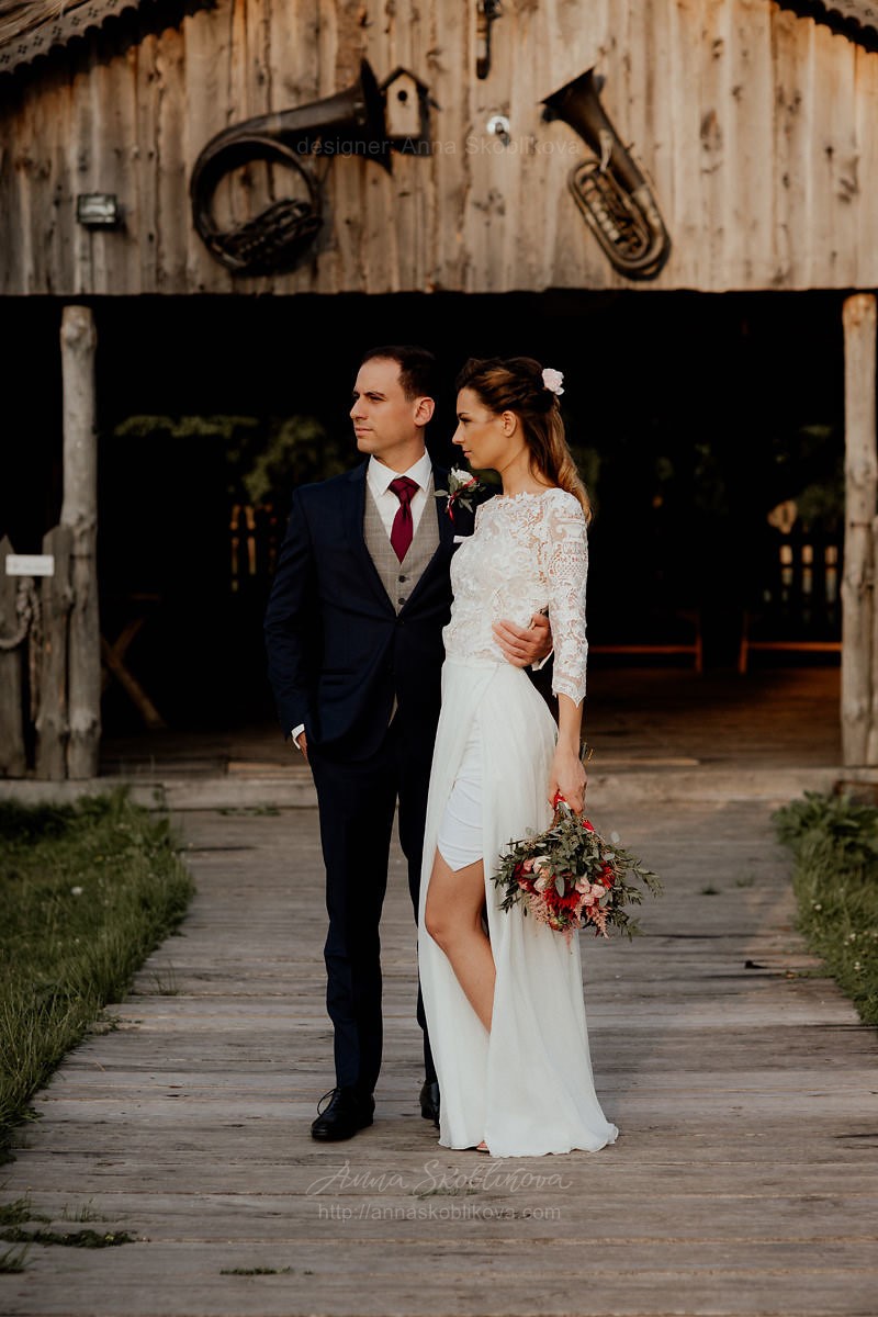 Свадебное платье трансформер из роскошного кружева-макраме и шифона