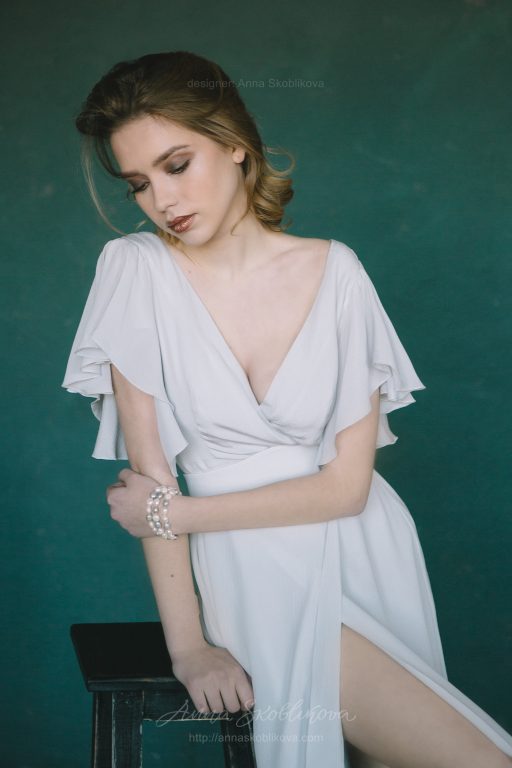Natural silk light grey wedding dress | Anna Skoblikova