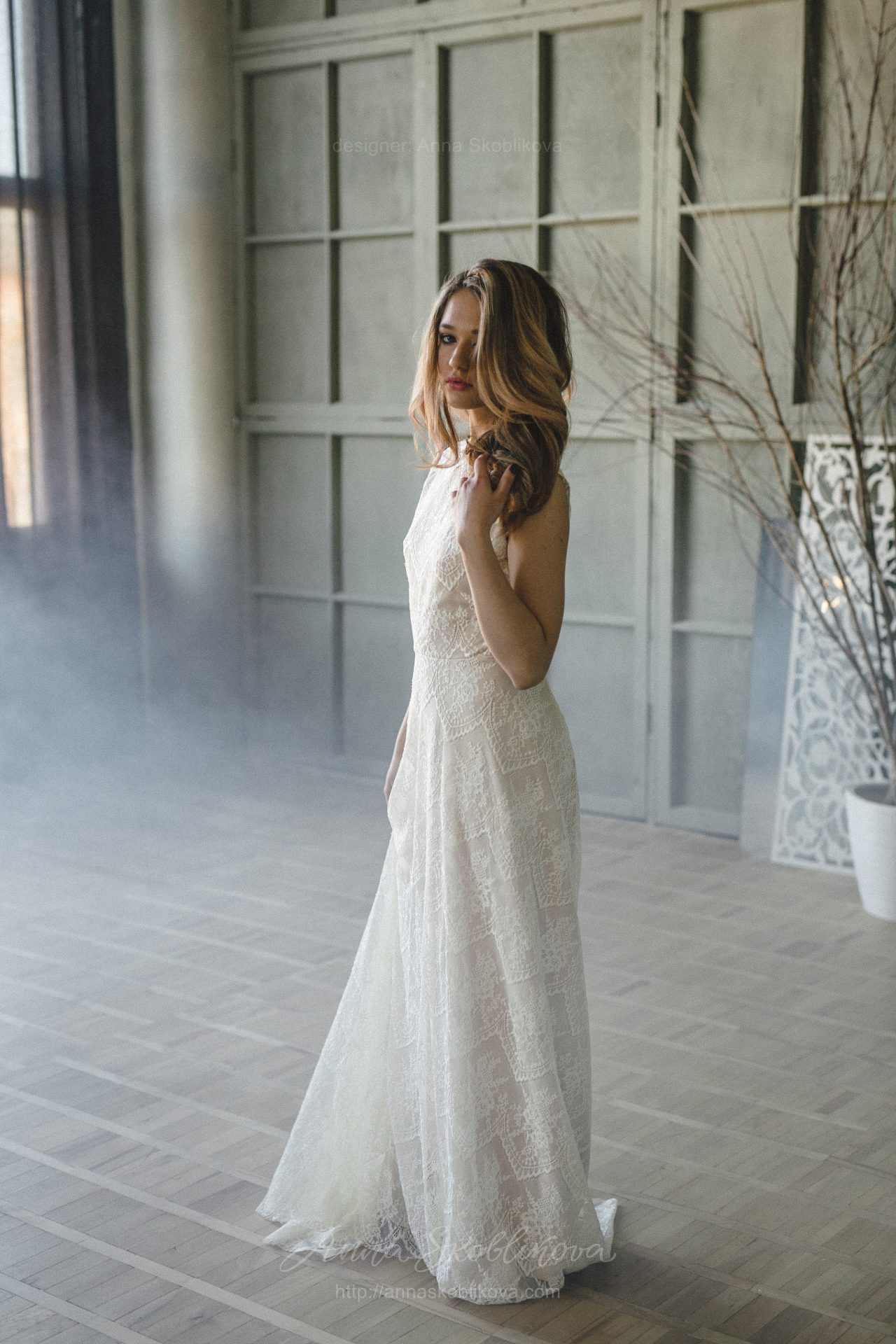 Champagne lace wedding dress with open back | Wedding Dresses & Evening ...