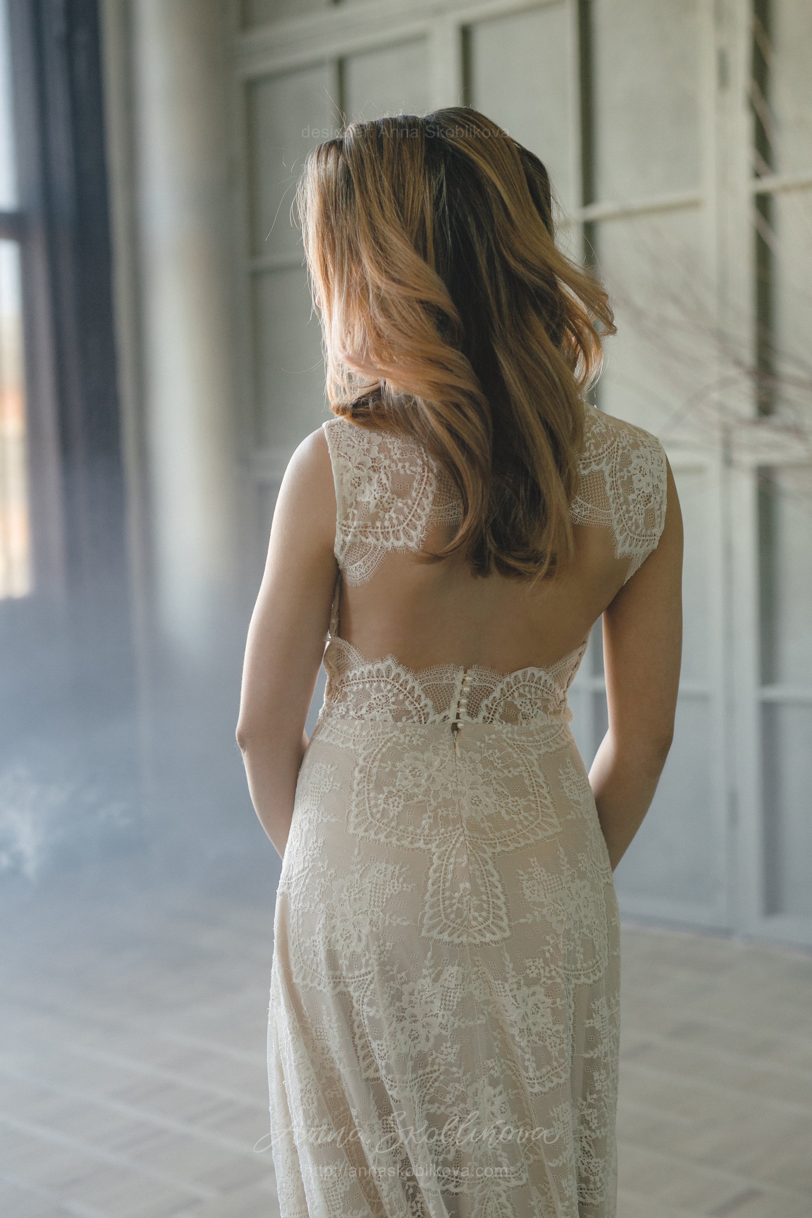 Champagne lace wedding dress with open back | Wedding Dresses & Evening  Gowns by Anna Skoblikova