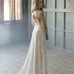 Champagne lace wedding dress with open back by Anna Skoblikova