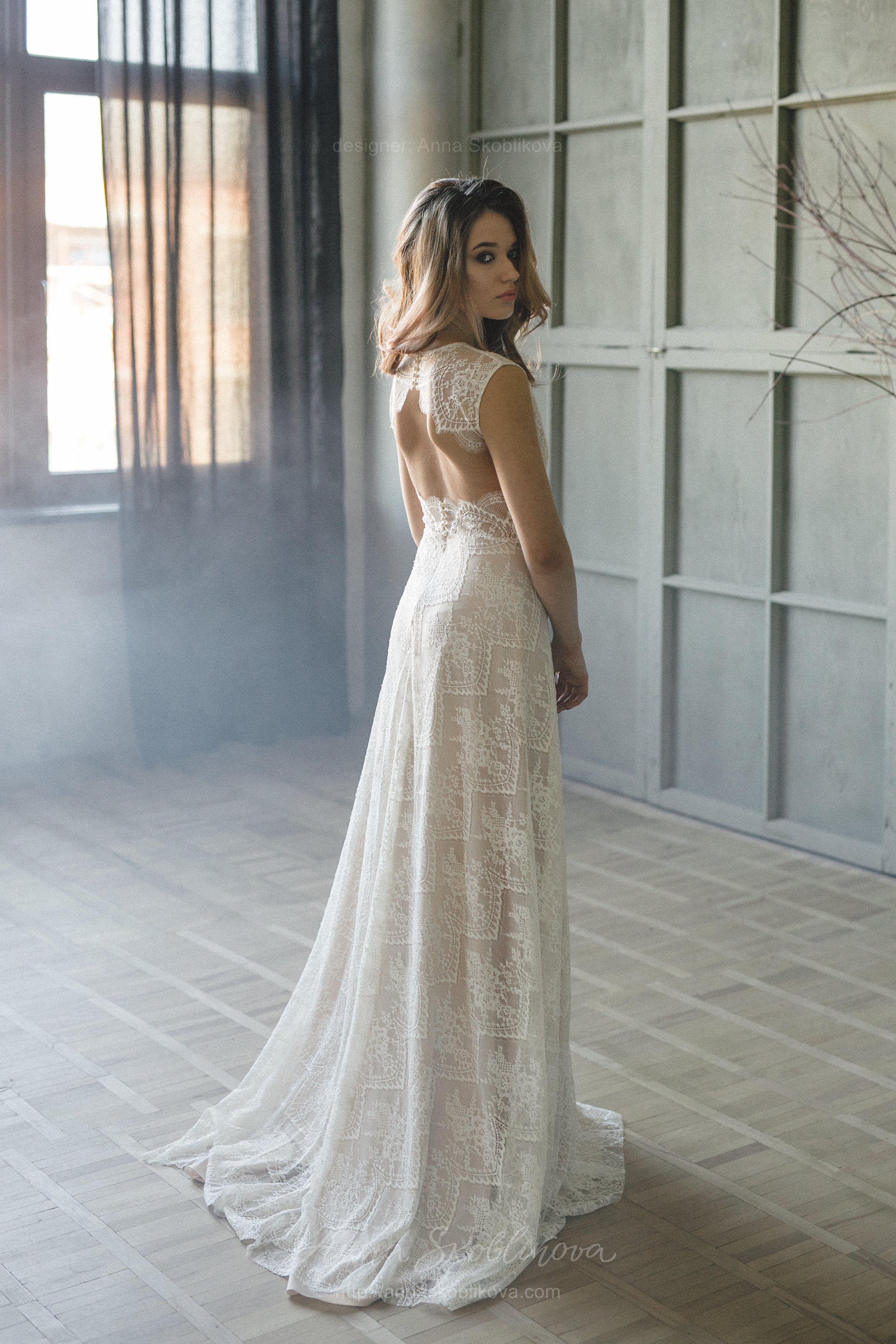 Champagne lace wedding dress with open back  Wedding Dresses & Evening  Gowns by Anna Skoblikova