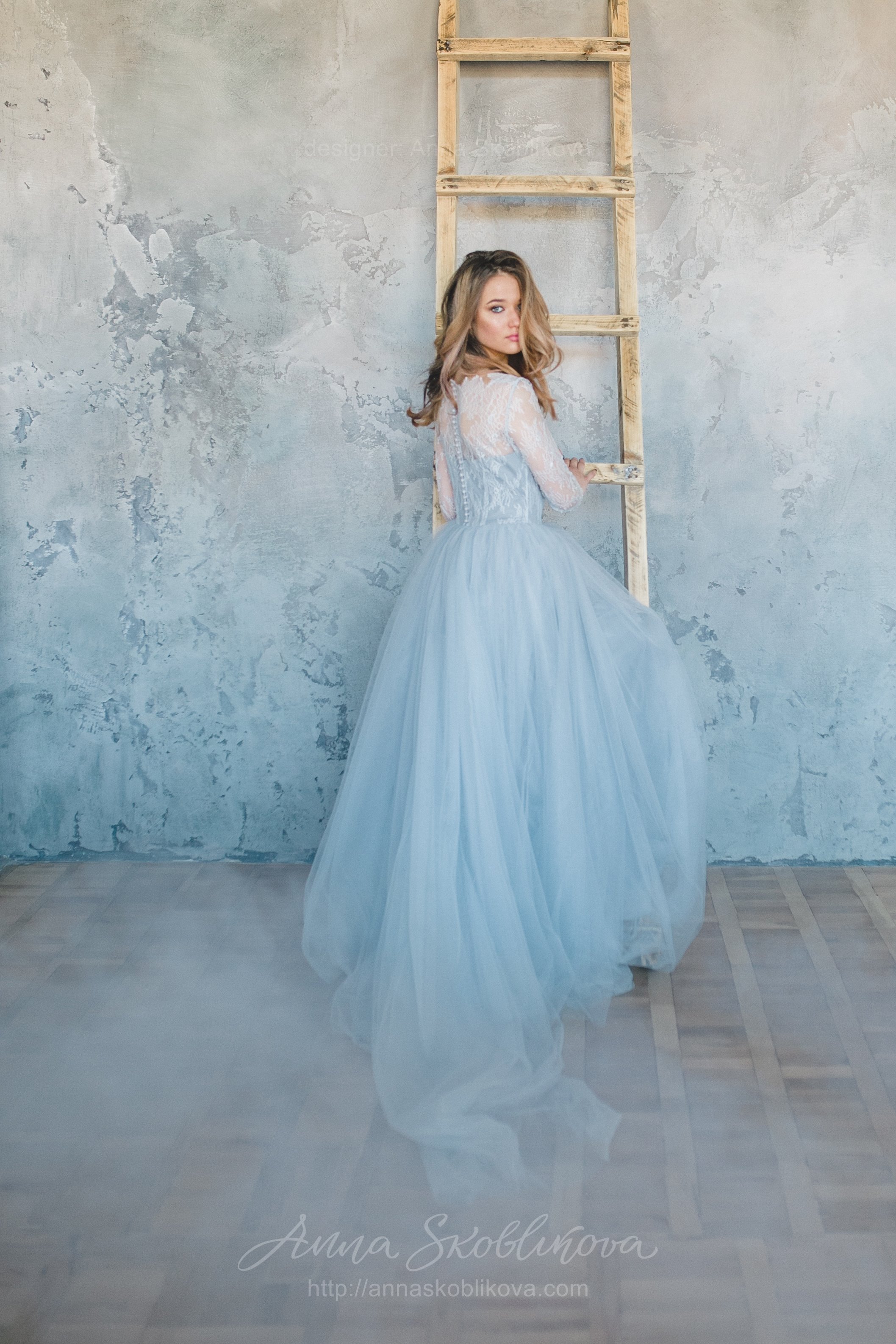 Blue grey Wedding Dress From Lace And Tulle Anna Skoblikova Wedding Dresses Evening Gowns