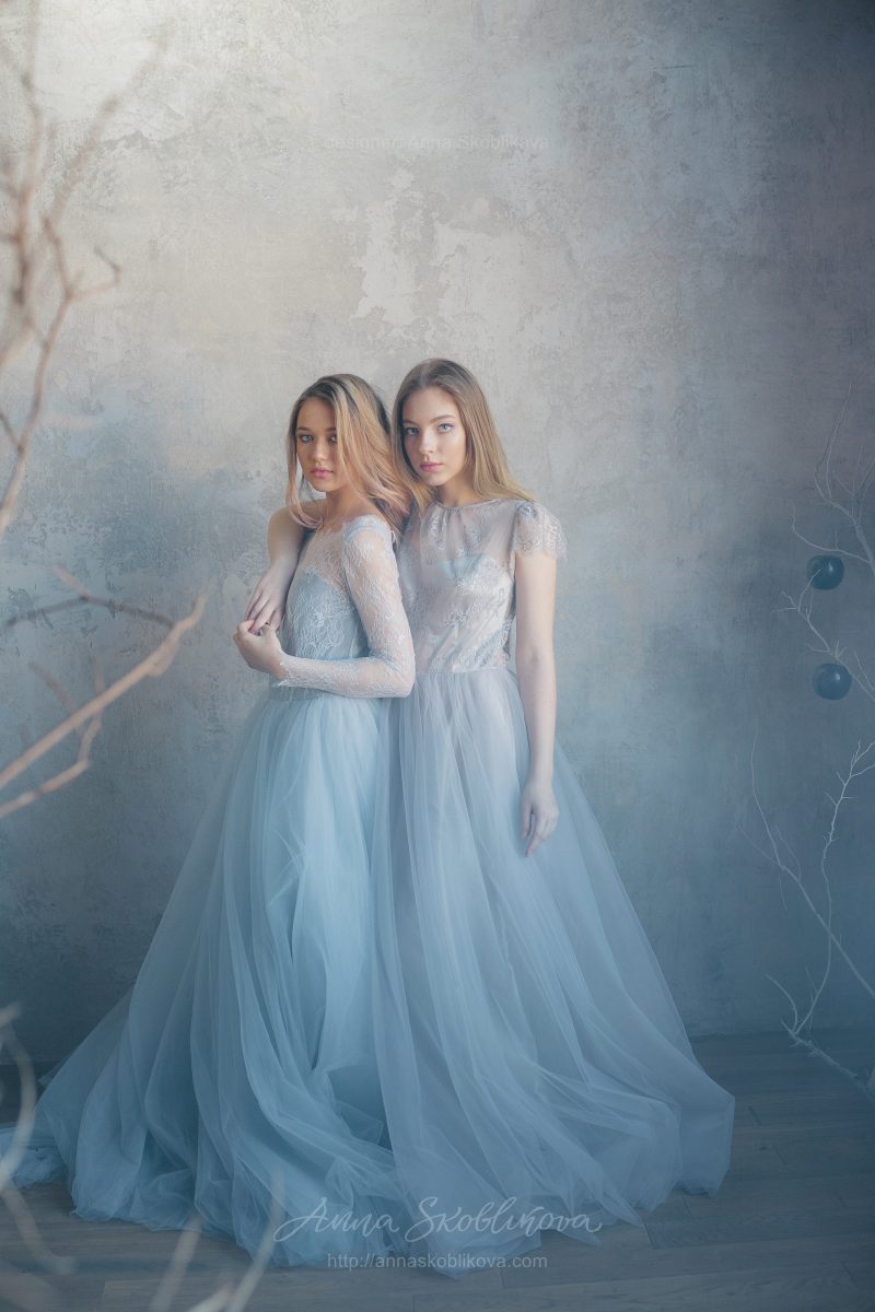 Cеро-голубое свадебное платье от Anna Skoblikova