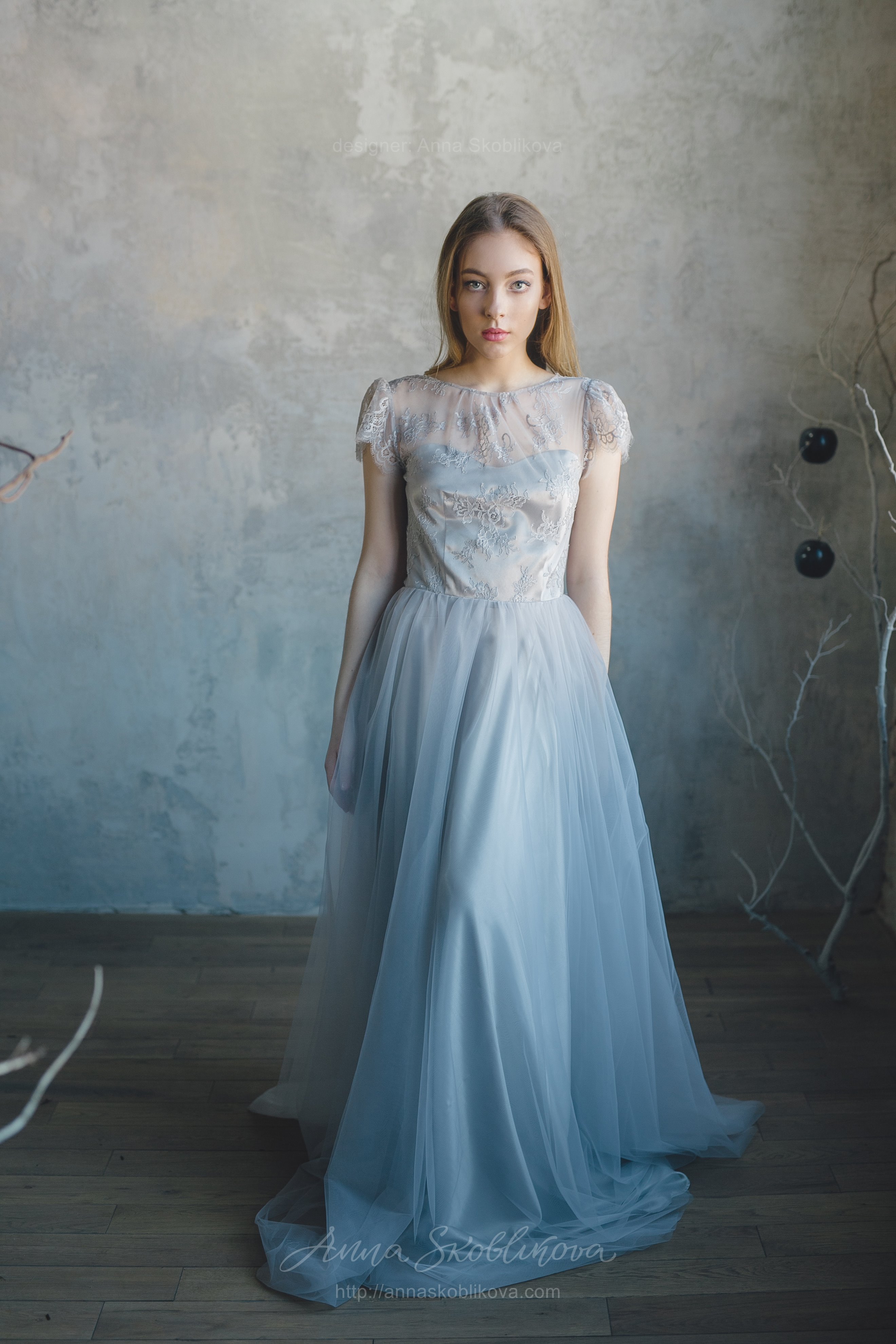 Blue wedding dress from Chantilly lace