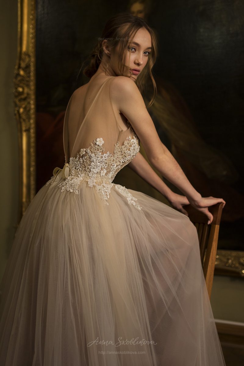 Daniella - The airy unique wedding dress featuring our signature hand-crafted Spanish lace embroidery \\ Anna Skoblikova