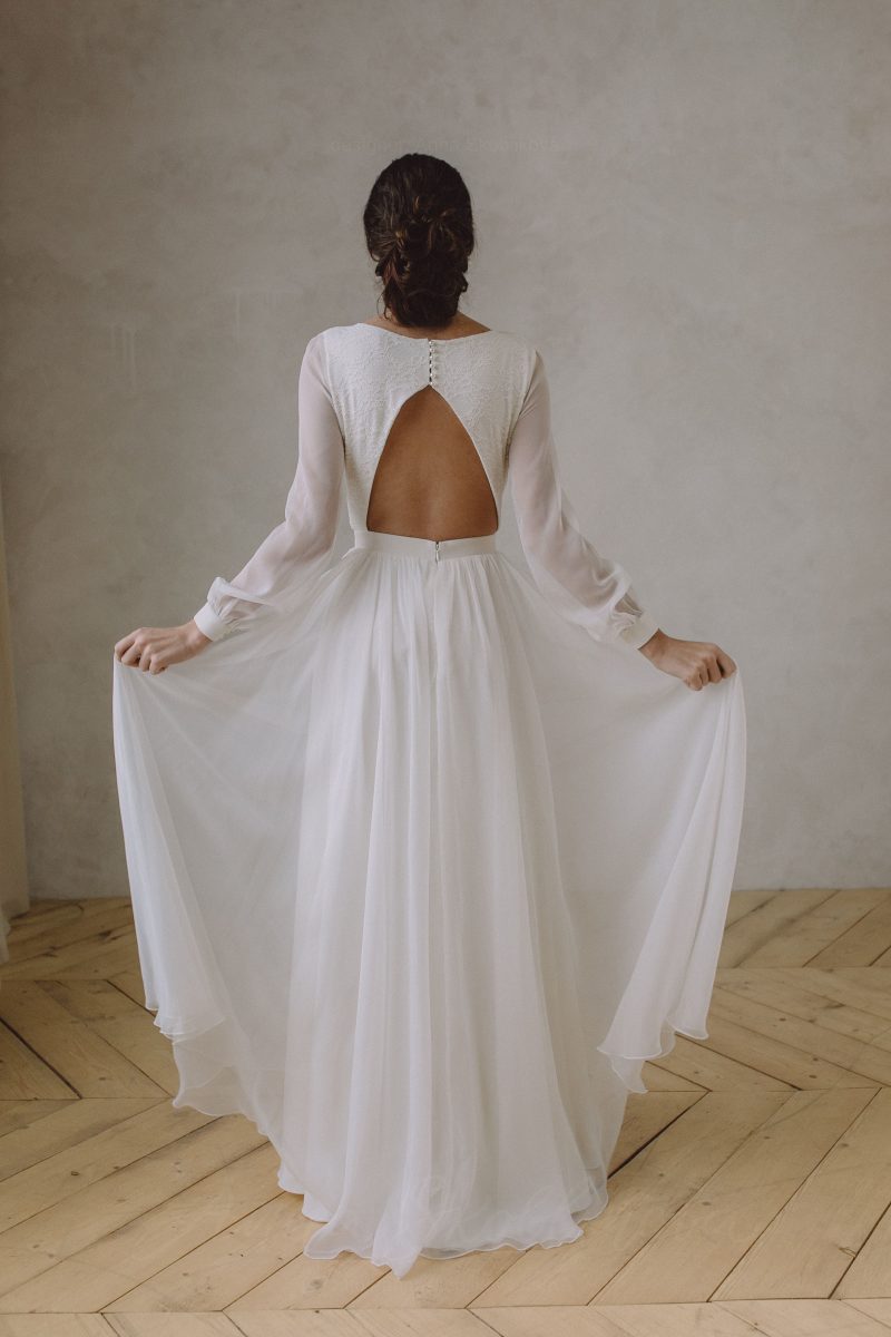 Свадебное платье трапеция с фигурным вырезом на спине - Anel / Anna Skoblikova: Фото 5