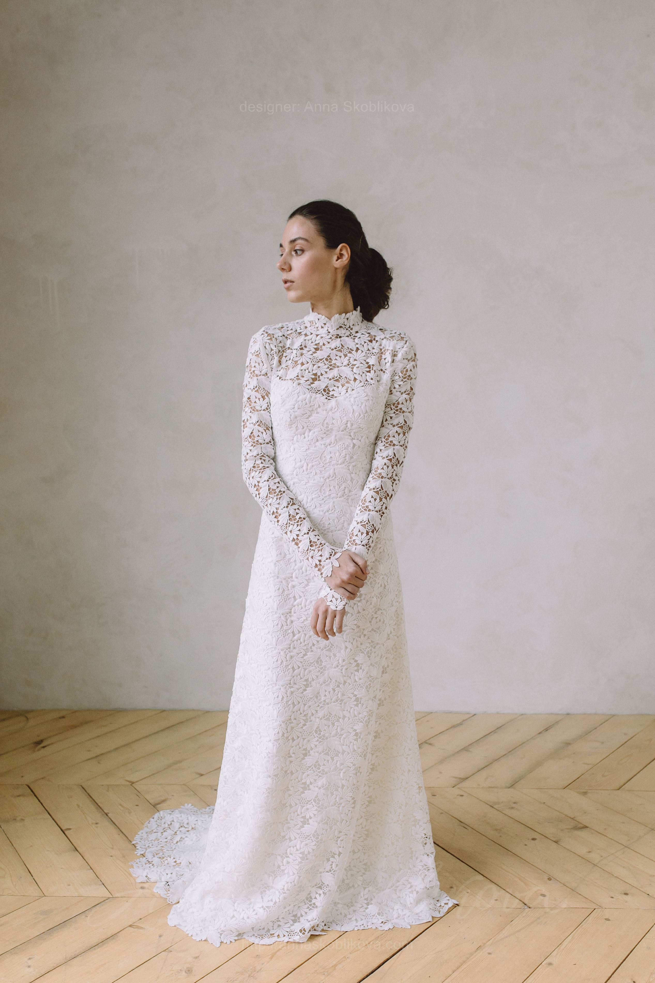 Long Sleeve Wedding Dress With Corset Low Back Floor Length Lace