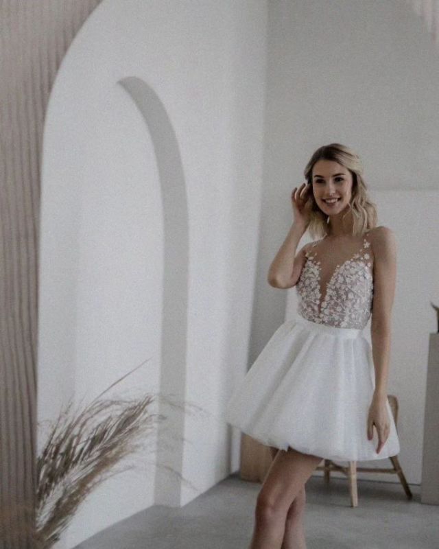 Anna Skoblikova High Neckline Lace Wedding Dress with Keyhole Back - Vivienne